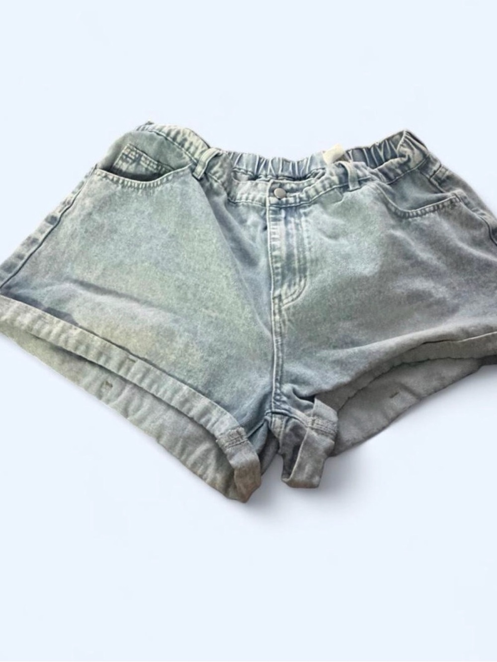 SHEIN Washed Denim High-Rise Shorts - Light Blue